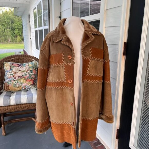 Rare Prestige Coat Jacket Faux Fur Two Tone Brown Est Size 2XL Mens Cabincore